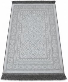 Resim Kişiye Özel Nakış İşlemeli Saf İpek Kadife Kumaştan Gri Renk Hediyelik Seccade 