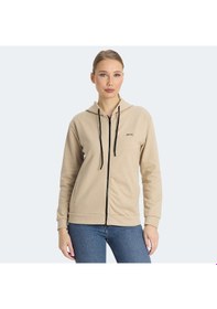 Resim Slazenger KINET Kadın Fermuarlı Kapüşonlu Cepli Bej Sweatshirt 