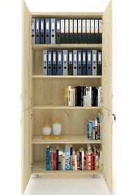 Resim Modüler Dünyası 4 Kapaklı Kitaplık Dosya Dolabı Meşe - 80X38X188 Meşe 