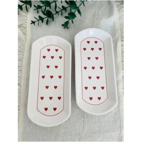 Resim Love Kırmızı Kalp 2 Adet Oval Tabak 