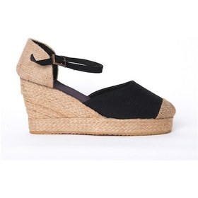 Resim Burnu Hasır Platformlu Dolgu Topuk Siyah Keten Hasır Espadril ES1024-0001 Siyah 