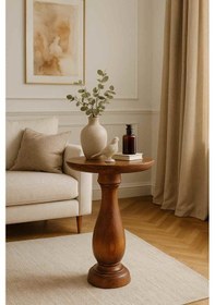 Resim Doğal Masif Ahşap Tekli Yan Sehpa Meşe Renk Mantar Sehpa Meşe 