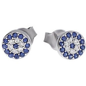 Resim Celikchi Kadın Nazar Boncuğu Model Küçük Yuvarlak Gümüş Küpe 