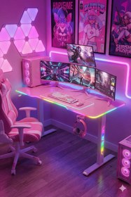 Resim Karr Gaming Ion 25mm Rgb Aydınlatmalı Oyuncu Masası | Pembe Karbon Fiber Kaplama 