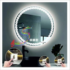 Resim Dnr-MirrorDnr-Mirror 80 cm Beyaz Ledli Tasarım Kumlamalı Dokunmatik Bluetoothlu Buğu Önleyicili Banyo Aynası Makyaj Ayna 