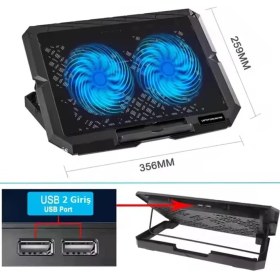 Resim HDX4253 Notebook Soğutucu Ledli Çift Fanlı Telefon Standlı 