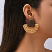 Resim Boho-Şık El Yapımı Rattan Püsküllü Ahşap Küpeler Kadınlar İçin - Paslanmaz Çelik Çiviler, Tatil & Günlük Kıyafetler İçin Mükemmel 