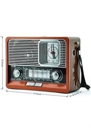 Resim Tastech Şarjlı Nostaljik Radyo Fm Sd Kart USB Girişli Bluetooth Lu Ahşap Görünümlü Fenerli Radio 