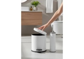 Resim İsaoğlu Yapı Beyaz Banyo Çöp Kovası Seti Klozet Fırçası ve Çöp Kovası Paslanmaz Malzeme Beyaz Renk Banyo Seti 