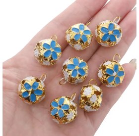 Resim Çiçekli Kulplu Çan, Hayvan Tasma Zili, Amigurumi Zili, Kına Gecesi Tef Yapımı Zili 20 Adet Koyu Mavi 