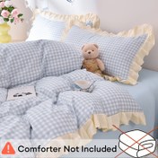 Resim Yaz Yeni Pembe Ekose + Krem Volanlı Sevimli Stil Yıkanabilir Polyester Nevresim Kılıfı Seti 1 Nevresim Kılıfı ve 2 Yastık Kılıfı İçerir - Nefes Alabilir ve Kolay Temizlenebilir, Yumuşak İçermez veya Yastık İçi Yoktur 