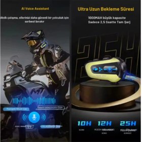 Resim N3X Rgb Işıklı Intercom 3 Kişi Bağlantılı 1000MAH Motosiklet Bluetooth Kulaklık Seti (Store- 