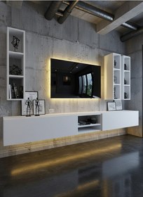 Resim Resital Ledli Duvara Monte Tv Sehpası - Beyaz - W6003-1 Beyaz 