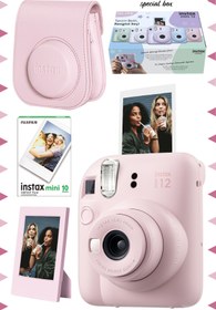 Resim Fujifilm Instax mini 12 Pembe Fotoğraf Makinesi-10'lu Film-Çerçeve ve Deri Kılıf Seti 