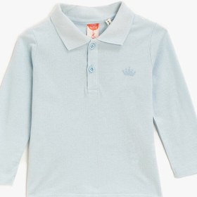 Resim Erkek Bebek Polo Yaka Uzun Kollu Basic Pamuklu Tişört 