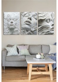 Resim Metal Üzerine, 3'lü Dekoratif Vektörel Sanatsal Kadın Tablosu 