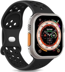 Resim Microsonic Apple Watch Series 7 45mm için Kordon Rainbow Sport Kayış Siyah [Watch Series 7 45mm ile Uyumlu Kordon - Siyah] 