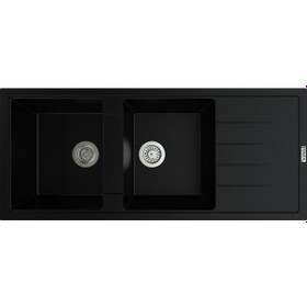 Resim Polex Cristalüx Granit Evye P-X116 Siyah 2 Hazneli Tezgah Altı Ve Tezgah Üstü Mutfak Evyesi 116.5x50.8 CM 