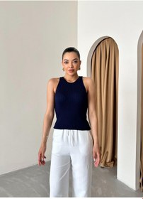 Resim Laluvia Beyaz Beli Lastikli Pamuklu Keten Pantolon Beyaz 