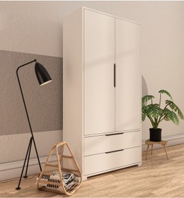 Resim Flora 2 Kapaklı 2 Çekmeceli Gardırop Beyaz Elbise Dolabı 
