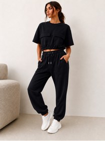 Resim LALESTA Kadın Oversize Crop Sweatshirt Jogger Eşofman Takımı 