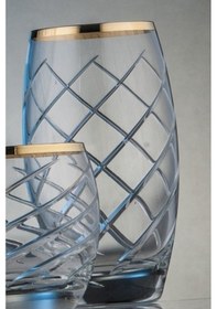 Resim Kcd Armonı Altın Kesme El Dekor Yaldızlı 6 Adet Desenli Su ve Meşrubat Bardak Takımı 