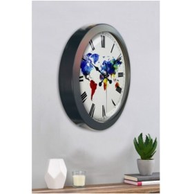 Resim Bahat Salon Ofis Duvar Saati Gri Metal Çerçeve 36 Cm 