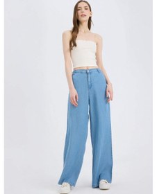 Resim DeFacto Pull On Wide Leg Yüksek Bel Uzun Tensel Yıkamalı Pantolon D8238AX25SMNM85 