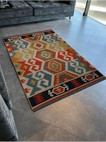 Resim rugs modern Çok Renkli Karma Geometrik Şekil Geleneksel Motif Desenli Vintage Dekoratif Halı 2027, 80 x 150 