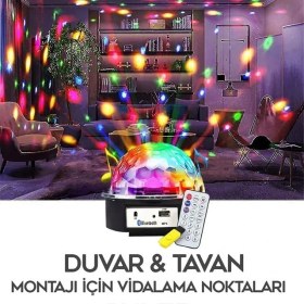 Resim Ledx GM-0803B Sihirli LED Dönen Disko Topu Hoparlör Kablosuz Usb/mp3/bluetooth Kumandalı 360 Derece 