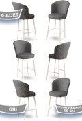 Resim Canisa Alte Serisi 6 Gri Sandalye 65 Cm Ada Mutfak Bar Sandalyesi Babyface Kumaş Beyaz Metal Ayaklı 