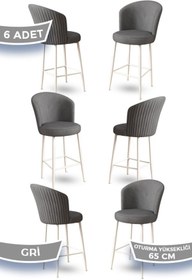 Resim Canisa Alte Serisi 6 Gri Sandalye 65 Cm Ada Mutfak Bar Sandalyesi Babyface Kumaş Beyaz Metal Ayaklı 