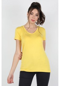 Resim Kadın Viskon Kısa Kollu Tişört Sarı 