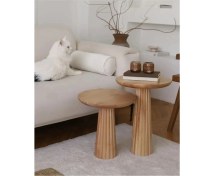 Resim Ahşap 2’Li Set Fitilli Mantar Yan Sehpa Fiskos / Çiçeklik Modern 