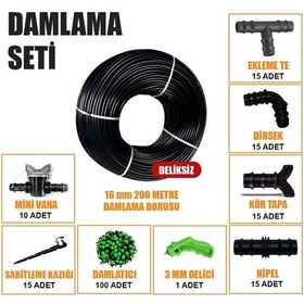 Resim 200 Metre Damla Sulama Sistemi Seti Damlama Hortumu Ve Ek Parçaları Bahçe Ağaç Fidan Sebze Sulama Ekipmanları Damlama Borusu 