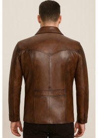 Resim Deri Kahverengi Erkek Deri Mont Cepli Klasik Deri Ceket Taba 