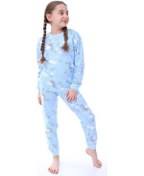 Resim Kız Çocuk Gökkuşağı Desenli Uzun Kollu Pijama Takımı-1076 Mavi 