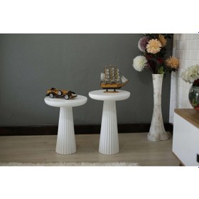 Resim 2'li Çizgili Mantar Sehpa Kahverengi 