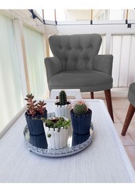 Resim Azra Mobilya Berjer - Tekli Koltuk - Ahşap Ayak - Nubuk Kumaş - Ceviz Ayak - Gri Füme Gri 