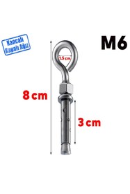 Resim NZB Kancalı Çelik Dübel Hamak Salıncak Boks Torbası Lamba Avize İçin Gömlekli Kapalı Ağız Kanca M6 