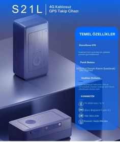 Resim Turkotek S21L 4G Kablosuz 3.000 Mah 20 Gün Şarj Ömrü Araç Motosiklet Gps Takip Cihazı Güçlü Mıknatıslı 