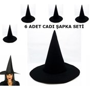 Resim Siyah Cadı Şapkası Keçe Yetişkin Boy 6 Adet 