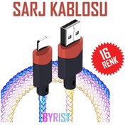 Resim Byrist Iphone Lightning Uyumlu Rgb Işıklı 16 Farklı Renk/otomatik Renk Değişimi Özellikli Şarj Kablosu 