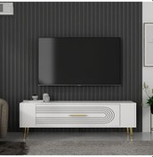 Resim Retrol3ct Tv Sehpası Beyaz-altın 