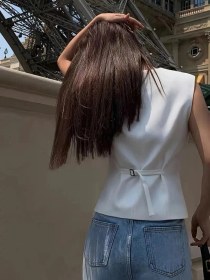 Resim Ahes Shopping Kadın Sıfır Kollu Önden Düğmeli Atlas Yelek Beyaz 