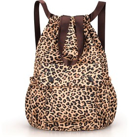 Resim 1 adet Kaplan Desenli Naylon Kadın Sırt Çantası, Gündelik Geometrik Desen, Katlanabilir, Ayarlanabilir Askı, Çekme Kapatma, Polyester Astarlı, Çok Fonksiyonlu Seyahat Omuz Çantası 