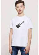 Resim Bas Gitar Siyah Ve Beyaz Elektro Baskılı Unisex Çocuk Beyaz T-Sh 
