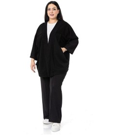 Resim Büyük Beden Truvakar Kollu Oversize Cepli Üç İplik Siyah Hırka-siyah Siyah 