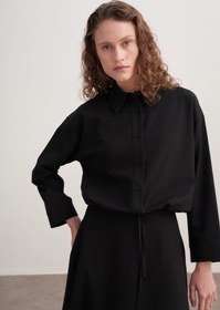 Resim Kadın Gabardin Gömlekli Kloş Etek Takım Siyah - S-M 