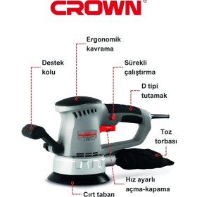 Resim Crown Eksantrik Zımpara Makinası 150 mm CT13395 | Bakır Sargılı Profesyonel Dairesel Zımpara Makinesi 450W 